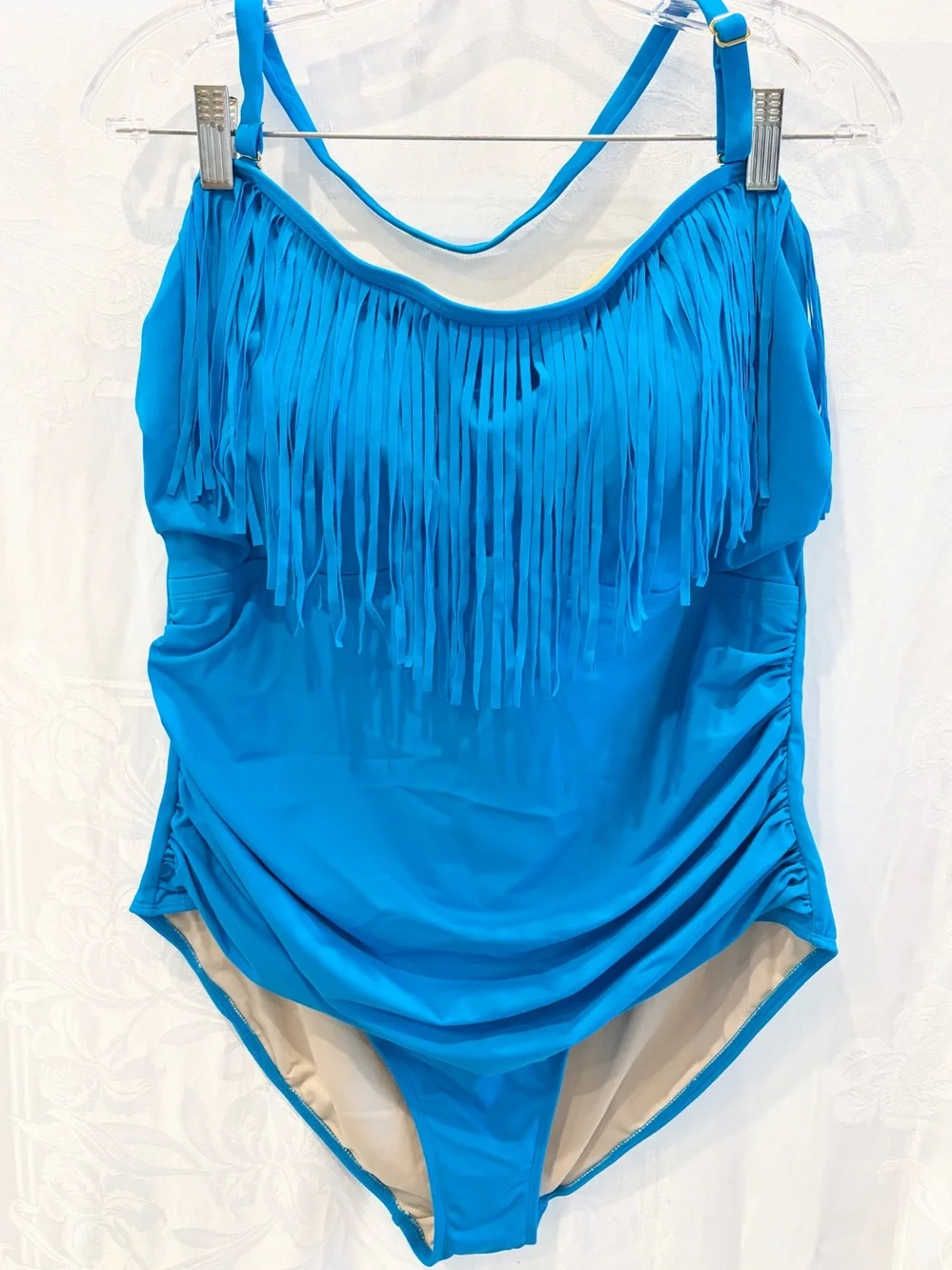 New Swimsuits For All Fringe Calypso Blue One-Piece Removable Strap Blue 20 $104